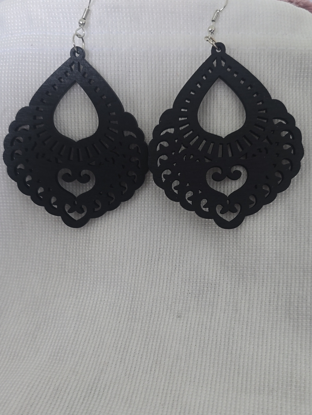 Black Wooden Teardrop Dangle Earrings - Women Jewelry